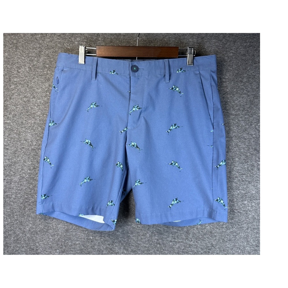 Tommy Bahama Marlin Print Performance Shorts Blue Mens Size 34 Sailing Beach Gym